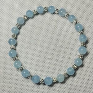 Aquamarine and Sterling Diamond Cut Bead Bracelet